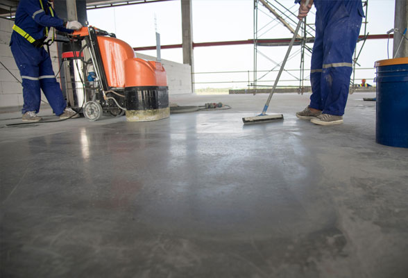 industrial men polish floor
